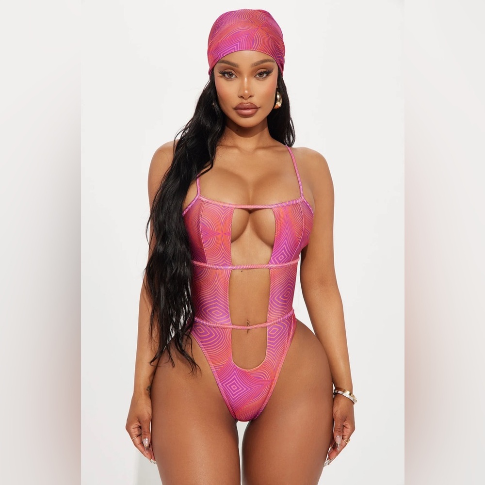 Yacht Life Cutout 1 Piece Swimsuit Set - Fuchsia/combo